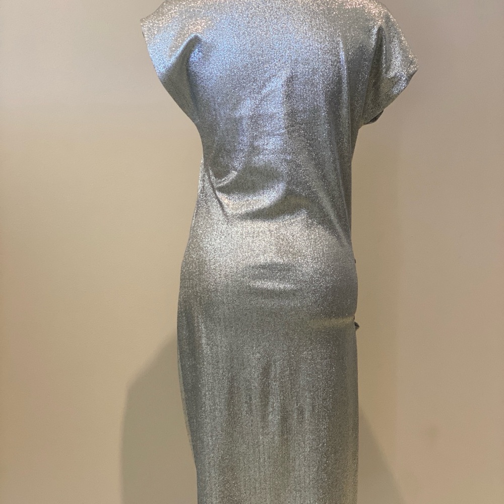 Paco Rabanne Metallic Silver Asymmetrical Ruched Dress - Picture 6 of 10